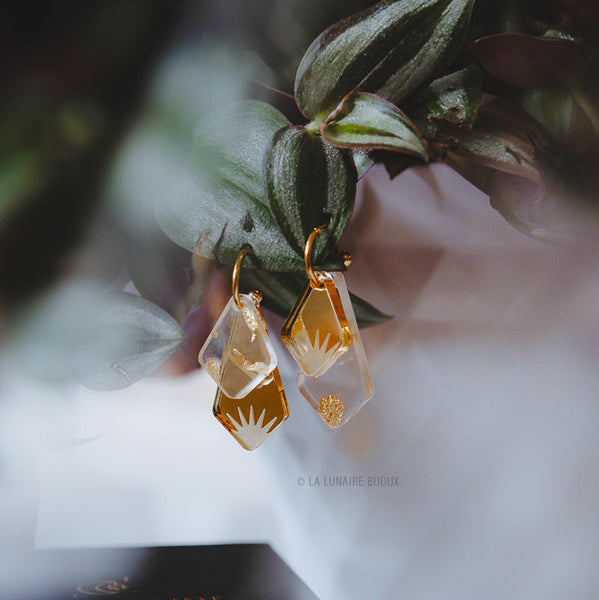 Boucles d’oreilles Ada, plexiglass, fait main, Belgique