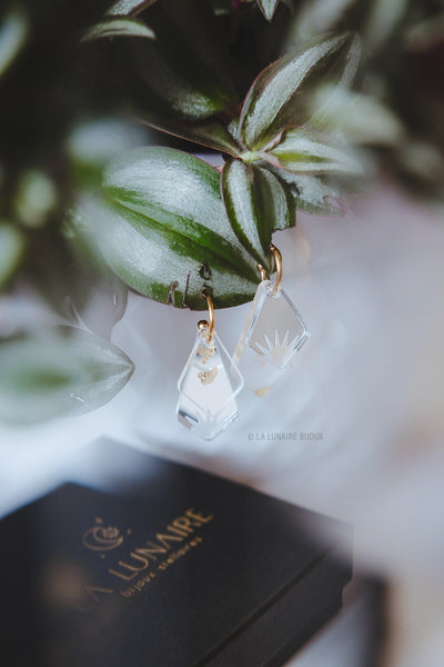 Boucles d’oreilles Ada, plexiglass, fait main, Belgique
