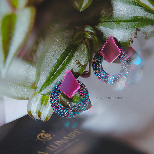 Boucles d’oreilles Agnès, plexiglass, fait main, Belgique