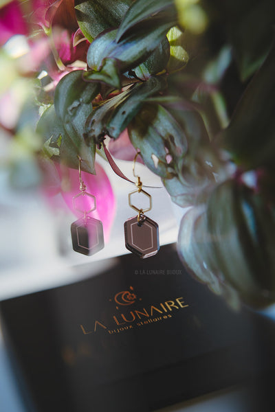 Boucles d’oreilles Grace, plexiglass, fait main, Belgique