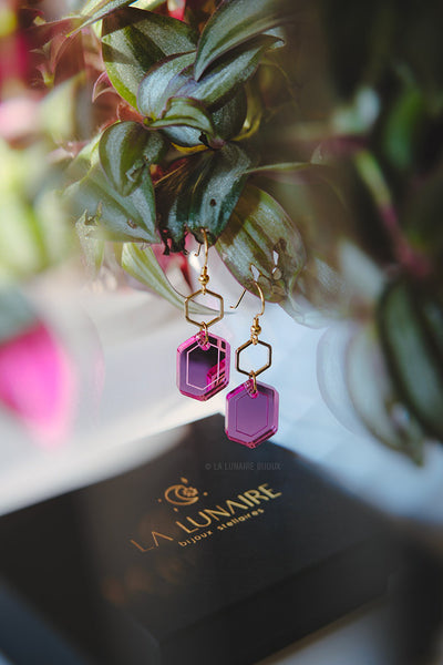 Boucles d’oreilles Grace, plexiglass, fait main, Belgique